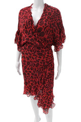 IRO Womens Red Animal Print Chiffon Wrap Dress V-Neck Short Sleeve Tie Size 42
