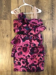 Lanvin H&M Pink Floral Ruffled Tiered Mini Dress Size 6 NWOT