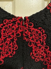 Dress The Population Women’s Bodycon Midi Dress XXS Black Red Lace V-Neck