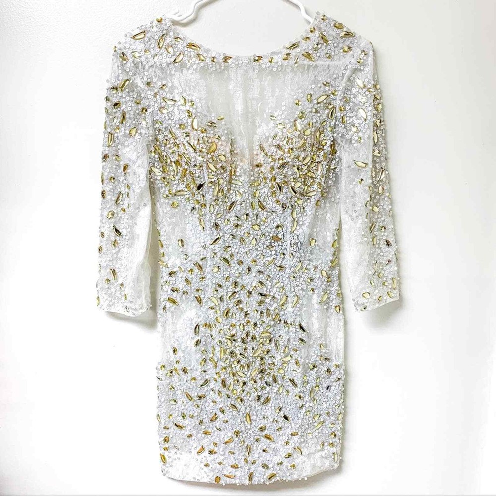 MacDouggal Sheer Unlined Sequined Embellished Mini Dress