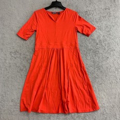 Lands End Women&rsquo;s M Red Fit & Flare Dress Cotton Short Sleeve Shirt Dress P0061