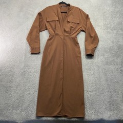 Zara Dress Women’s Extra Small Brown Midi Shirt Coat Front Snap Modern City