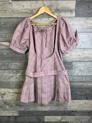 Free People Mini Dress Size Medium Pink Sevi Plaid Checked Pleated Autumn Belt