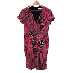 Tibi New York Pink Black Abstract Print Wrap Front Midi Dress Size 6 Designer