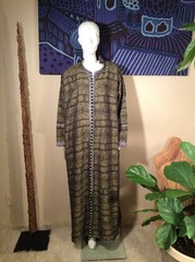 Vintage Middle Eastern Multicolored Reptile Print Metallic Accents Kaftan 1 Size