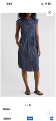 NWTS DKNY Cap Sleeve Cotton Blend Chambray Button up Shirtdress Tie Waist SZ. 12