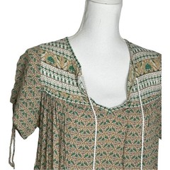 Faithfull The Brand Tunic Dress Bird Print Boho Green Tan XS