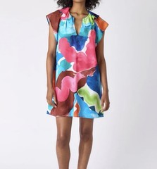 NWT CROSBY by Mollie Burch LARGE Finnegan Splash dress Multicolor Ruffle VNeck