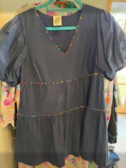 EUC QUEEN OF SPARKLES NAVY Sequin Fireworks Poof Sleeve Mini Dress sz M