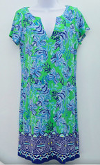 Lilly Pulitzer Dress V-Neck Size M Cap Sleeve Green Blue Yellow