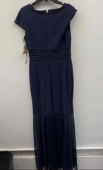 Nightway Women&rsquo;s Midnight Navy Illusion Waist Sheer Skirt Maxi Dress Sz 4 NWT