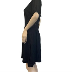 Anthro See U Soon Dress S Black Keyhole Neckline Short Puffy Sleeves Open Back