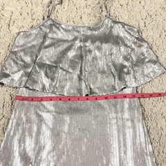 Forever 21 Silver Sequin Stretch Ruffle Mini Dress Womens Small Spaghetti Strap