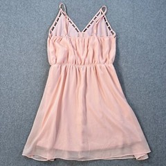 Umgee Cut Out Sleeveless Mini Dress Women&rsquo;s Small Pink Elastic Waist Sheer Lined