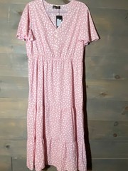 Seta T Womens MIDI dress Size XL Short Sleeve pink white NWT pullover elastic