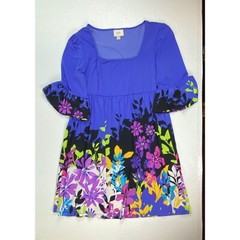 Womens SZ 6 Baby Doll Floral Retro Classic Feminine Dress 3/4 Ruffle Sleeve ECI