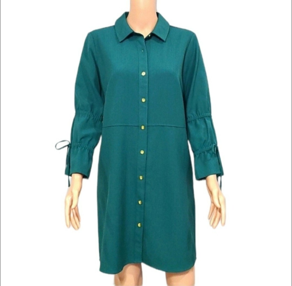 Sharagano Long Sleeve Button Front Shirt tunic Dress Green Size 8