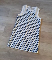 Oeuvre White Sheer & Geometric Print Tunic Dress Casual Holiday Boho Retro UK10