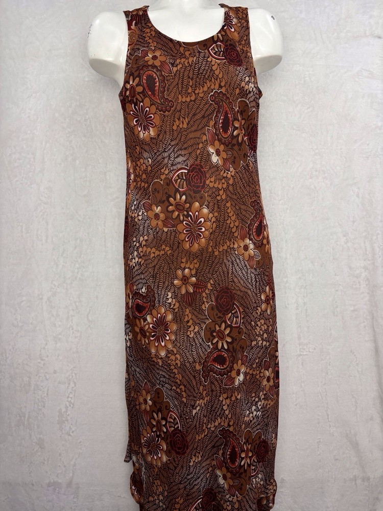 Vintage Y2K Elementz Maxi Dress M Chiffon Sheer Floral Paisley Overlay Ruffle