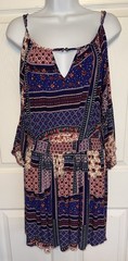 American Eagle Sz Medium Blue Red Mixed Print Cottagecore Pullover Dress EUC