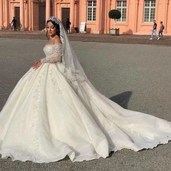 Wedding Dresses Off Shoulder Lace Applique Bride Gowns Ball Gown Long New White