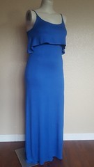 Destiny Platinum Knit Sleeveless Lampshade Royal Blue Maxi Dress Stretch S C032
