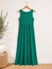 Monroe & Main Emerald Green Sleeveless Maxi Dress Size L Cotton Stretch