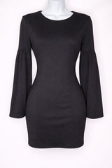Susan Monaco Black Bell Sleeve Bodycon Dress Medium Stretch Minimalist Chic
