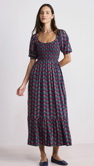Vineyard Vines Ellen Maxi Dress Smocked Square Neck Navy Floral Puff Sleeve S