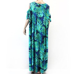 Catherines Plus Foliage Open-Shoulder Pockets Maxi Dress 5X 34/36