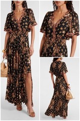 POUPETTE ST BARTH Mabelle Maxi Dress Black Orange Pink Floral Print L