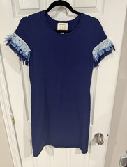 Sail to Sable Women&rsquo;s XS Blue Short Sleeve Pullover Fringe T-Shirt Dress