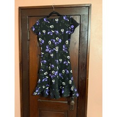 ABS Collection Black Purple Floral Ruffle Hem Fit and Flare Mini Dress XS