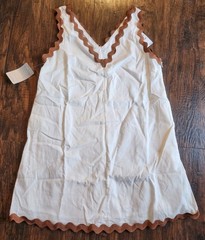 Petal & Pup Calliope Rickrack Trim Cotton Linen Minidress Dress White Tan, M NEW