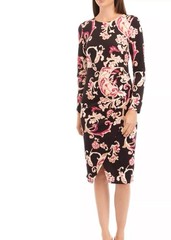 Women’s Floral Dress Size XXL Brown Paisley Long Sleeve Midi Holiday Party Gift