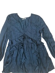 Tularosa Navy Tribal Blue Mini Ruffle V-neck Dress Small
