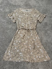 LOFT Floral Knee Length Dress, Ruffle Sleeves, A-line, Preppy, Small