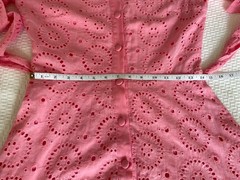 Fanco Eyelet Button Down Pink Mini Ruffled Cotton Dress Sz M See Measurements