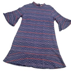 TYLER BOE Size Large MINDY Blue Red Chevron Jacquard Flare Sleeve Dress Boho
