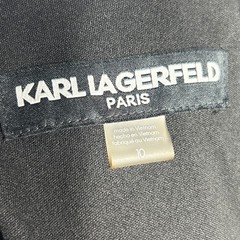 Karl Lagerfeld Paris Black Pleated Hem Shift Dress Rhinestone Bow Brooch Size 10