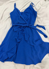 Trixxi Women&rsquo;s Junior&rsquo;s Blue Ruffled Tie-Front Fit & Flare Dress Size Small