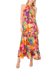 MSK Women&rsquo;s Printed Halter Tie-Back Maxi Dress rayon Orange Green Size M $69