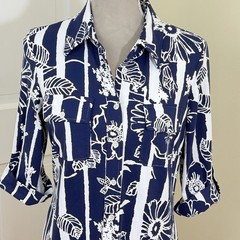 J.McLaughlin Shirt Dress S Blue Multicolor Geometric Button Down Stretch Travel