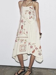 NWT ZARA $119 ZW Collection Asymmetric Floral Embroidered Dress 5107/079 Size S