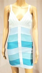 New 2b Bebe Aqua Turquoise Multi Stripe V-Neck Bodycon Dress – NWT – Size S