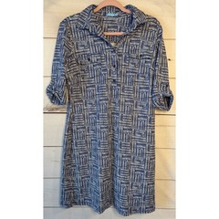 J.McLaughlin Blue White Geometric Catalina Cloth Shirt Dress Womens Medium M