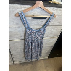 American Eagle Floral Lace Up Back Mini Dress Blue Pink Ditsy Babydoll XS NEW