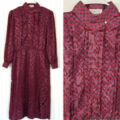 Vintage 80s Talbots Shirt Dress Maroon Floral Shiny Paisley Size 12 Pintuck