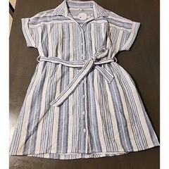 NWT Coastal Blue Stripe Shirt Dress 100% Cotton LG En Creme Lined Beach Anthro