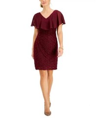 Connected Women&rsquo;s Bordeaux Chiffon Overlay Eyelash Sheath Dress Size 6